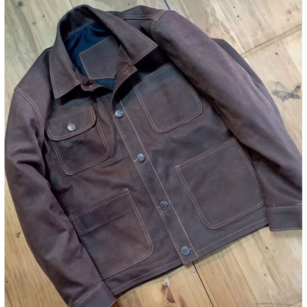 jaket kulit trucker pria size L