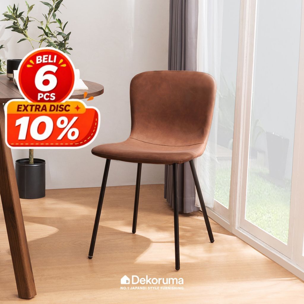 Dekoruma HITO Kursi Makan Kulit Coklat - Kursi Cafe Minimalis