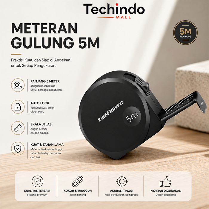Meteran Tukang / Measuring Tape / Meteran Carbon Steel 5 Meter [FITUR AUTO LOCK] 5 M TERBAIK