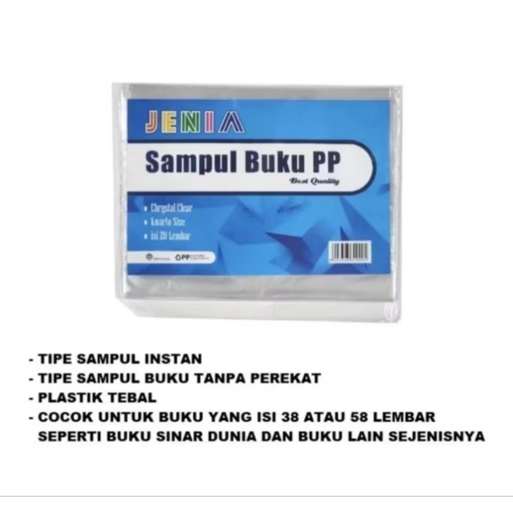 1 KODI ( 20 LEMBAR) SAMPUL BUKU PLASTIK JENIA ISI 20 / ISI SATU KODI / SAMPUL BUKU KWARTO