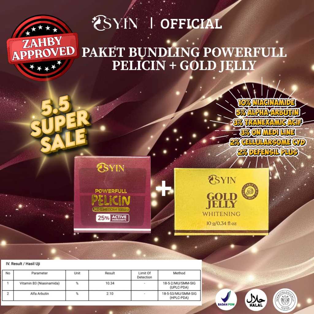 PAKET BUNDLING Powerfull Pelicin Night Whitening + Gold Jelly Whitening 10gr Osyin Glow