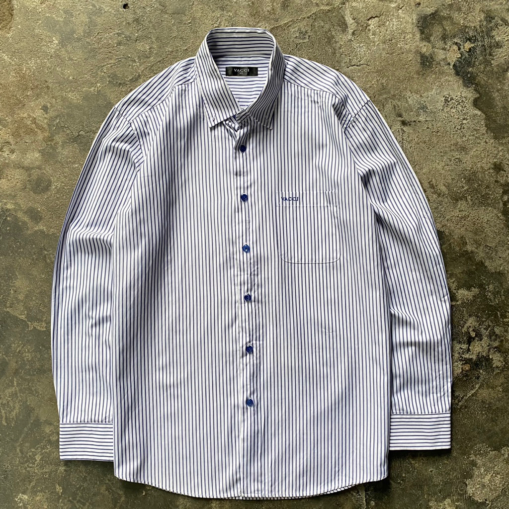 Vacci White Blue Striped Long Sleeve Shirt scnd prlvd original Kemeja salur Kemeja garis garis