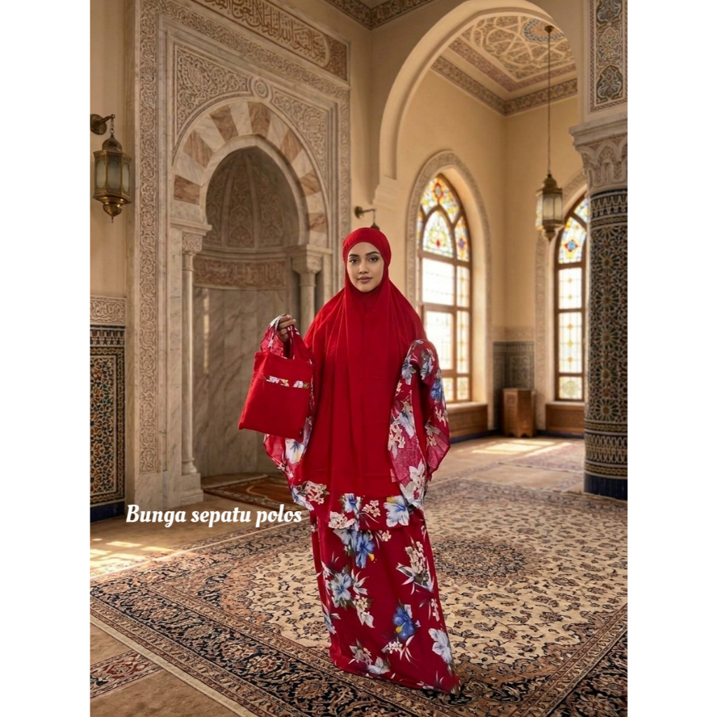 MUKENA BALI | MUKENA DEWASA | JUMBO DEWASA | BUNGA SEPATU POLOS | MOTIF BUNGA | BAHAN RAYON PREMIUM