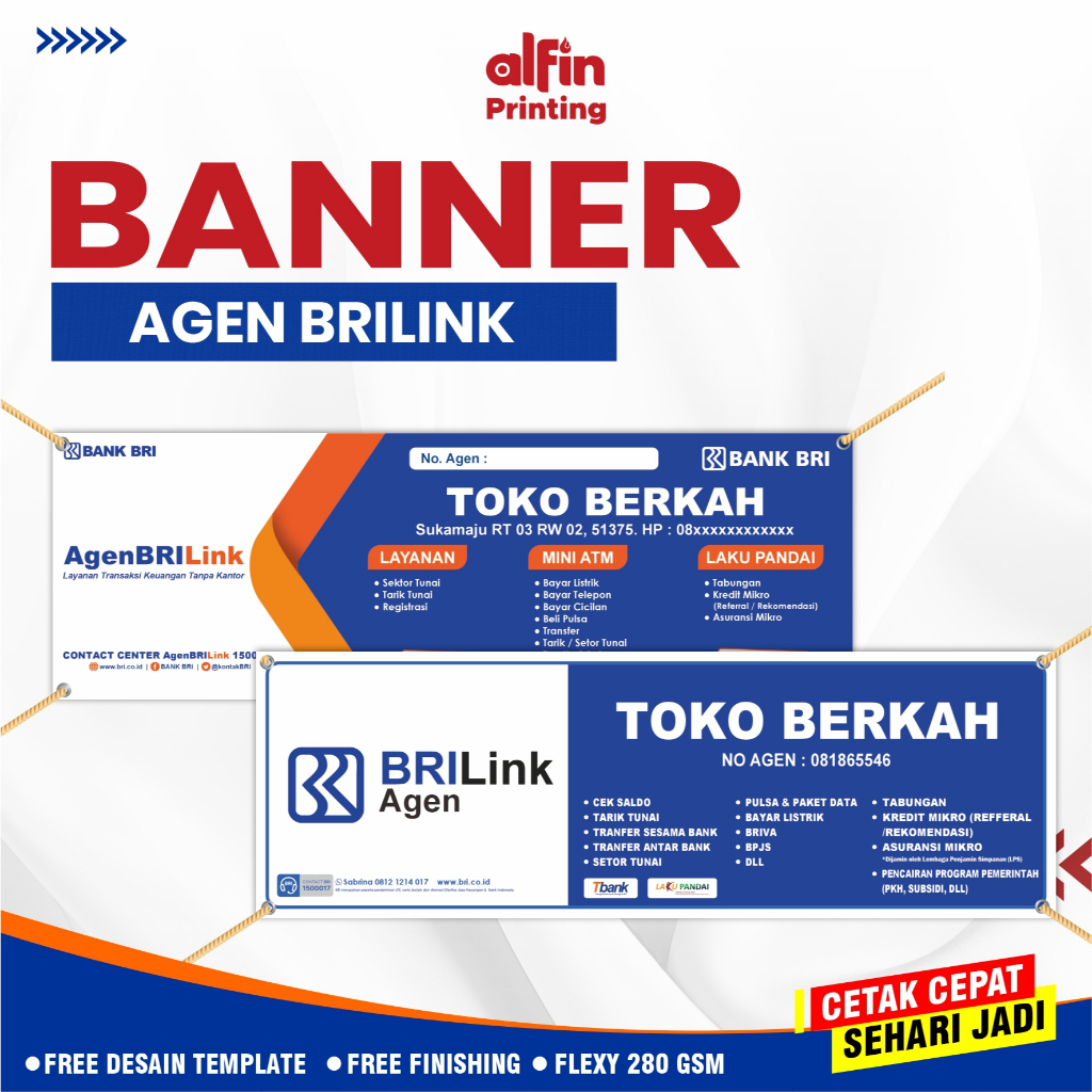 Banner / Spanduk Agen BRILink Custom Nama Toko