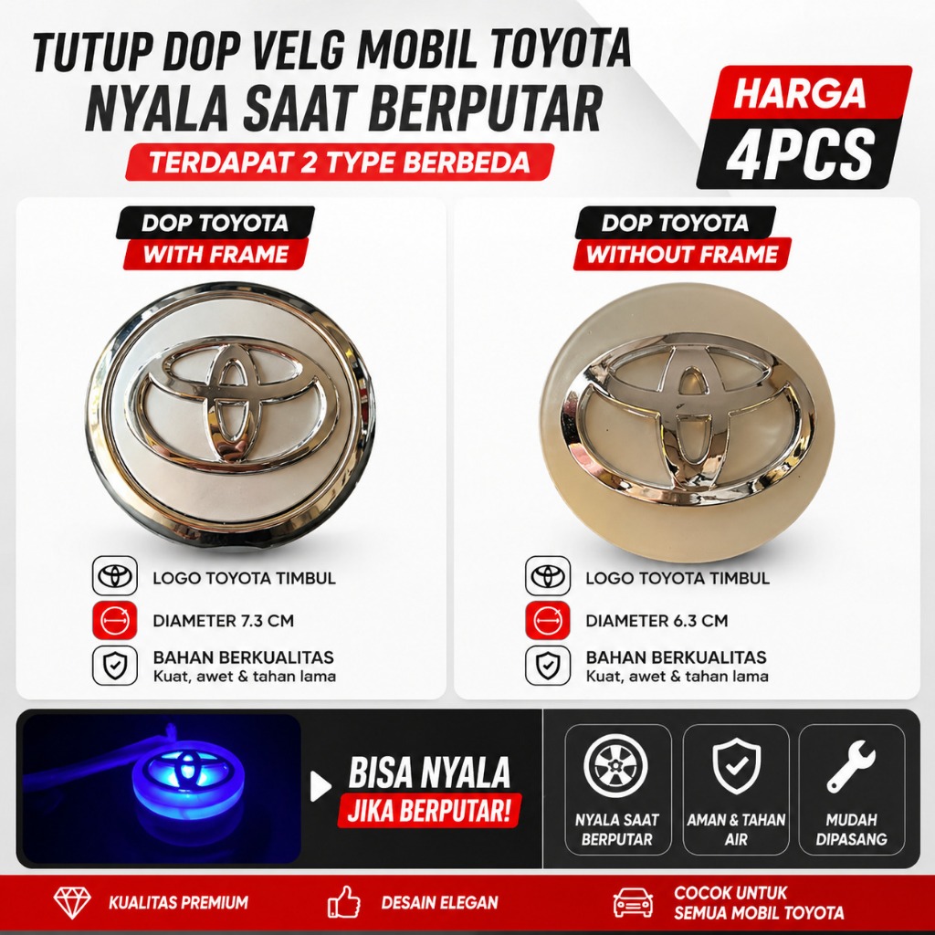 Original Dop Velg Toyota LED Nyala Saat Berputar Tutup As Roda Toyota Corolla Toyota New Raize