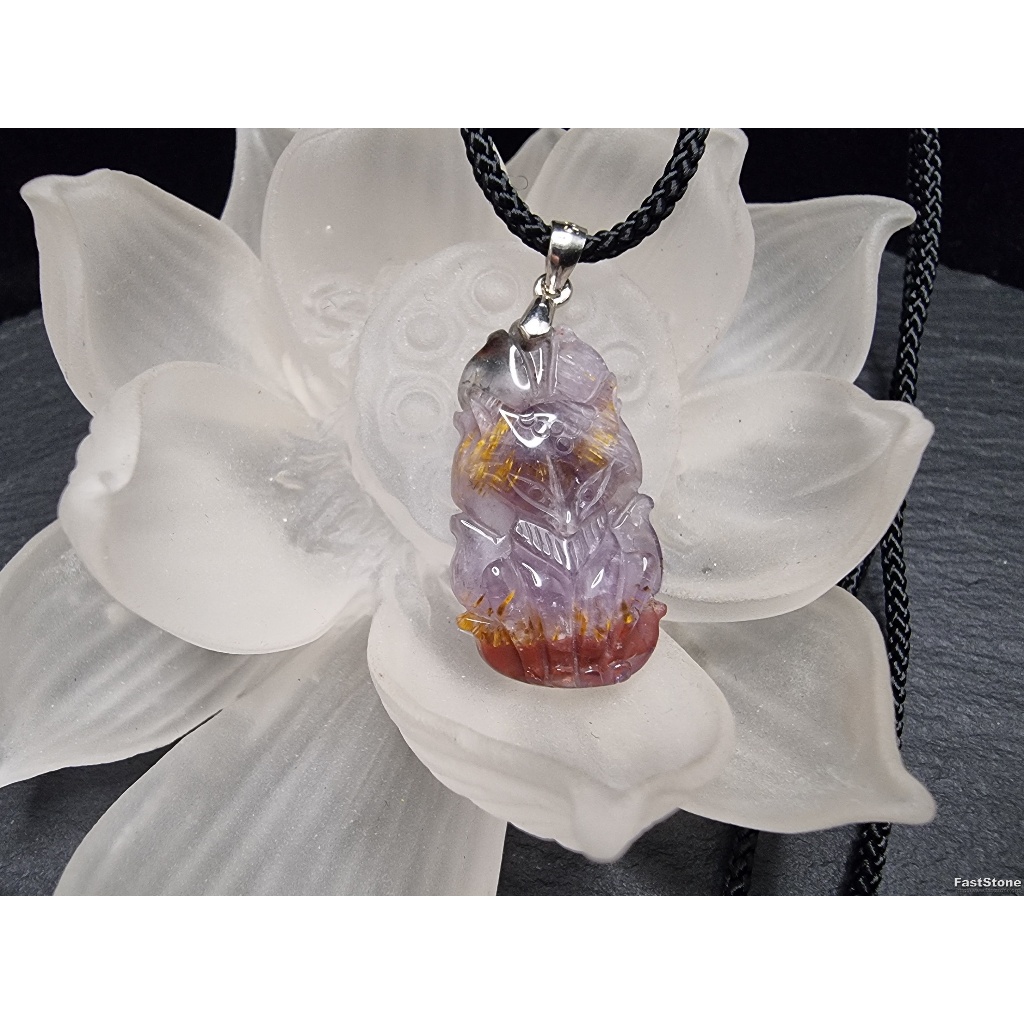 Kalung Liontin Batu 9 Tails Fox Auralite 23 Quartz Super Full Natural 26mm F1426