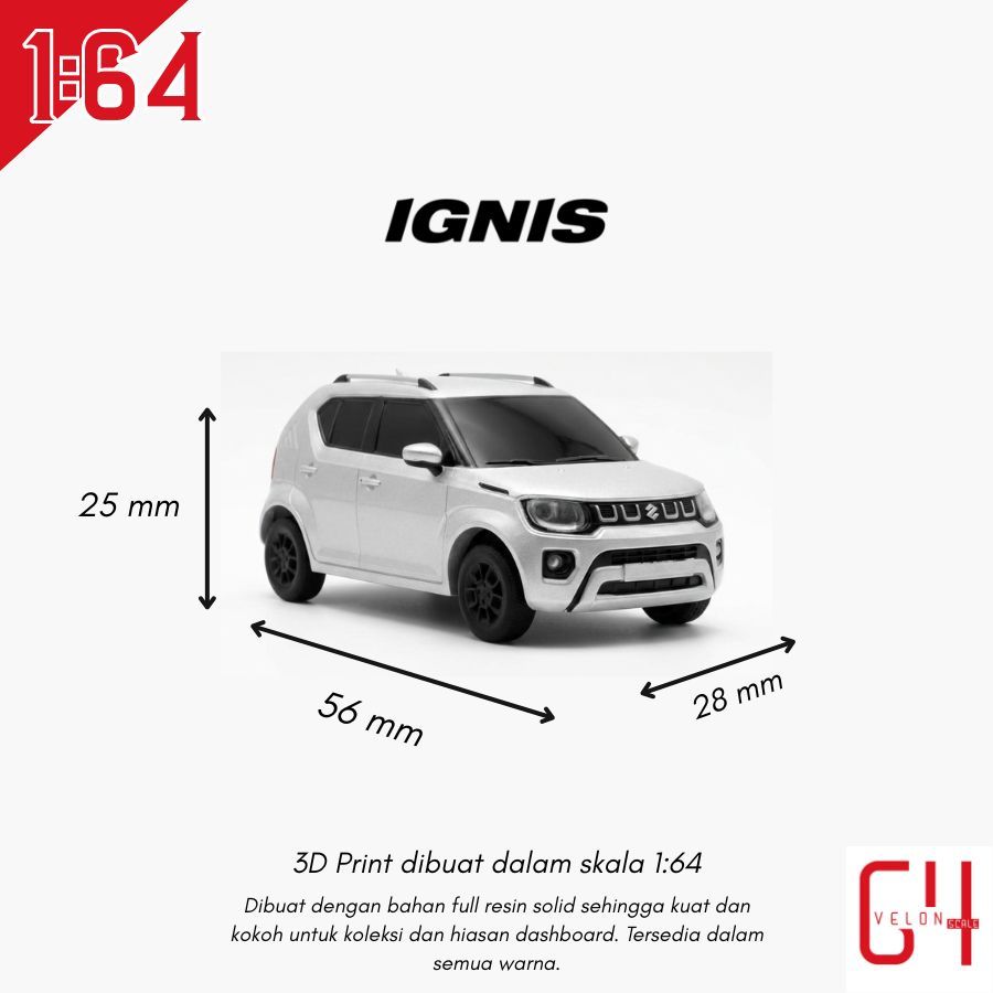 Diecast Miniatur 3D Print Suzuki Ignis Facelift Skala 1:64 Full Custom + Plat Nomor
