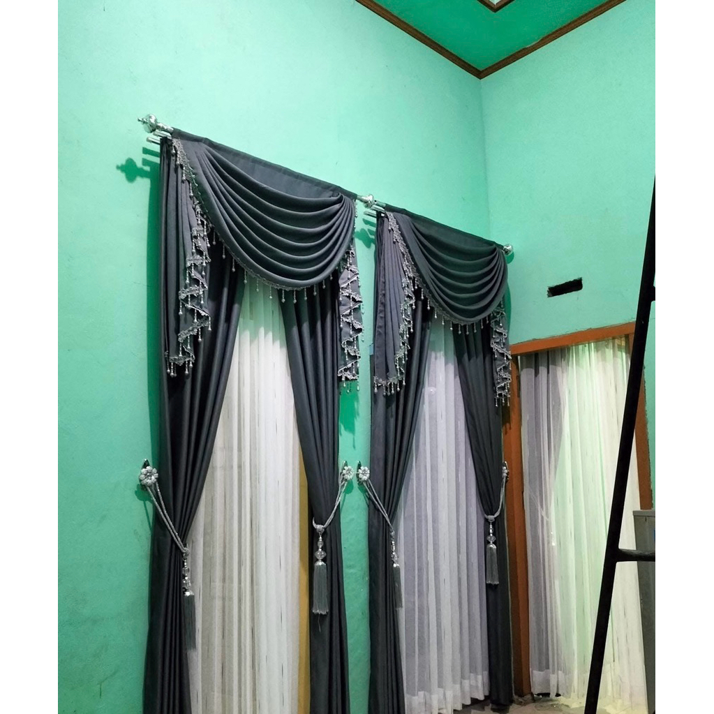 Gorden Poni Gelombang Spanyol satu set pintu Kamar Lebar 1 meter Blackout Import tebal premium poni 