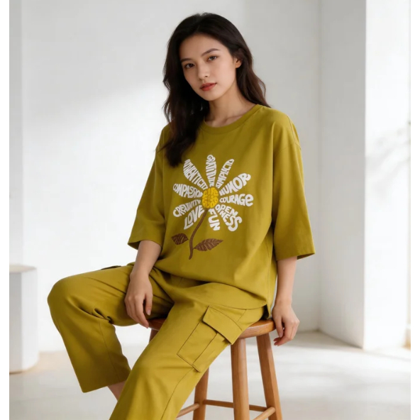 Baju Setelan Wanita Celana Cargo Kinan Set BO M L XL XXL XXXL Bahan Kaos Katun Combed One Set Korean