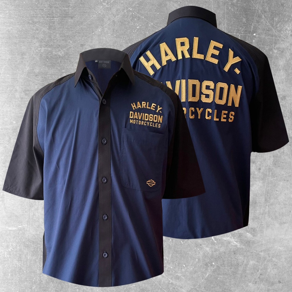 Kemeja Workshirt Harley-Davidson Black Navy Gold 090