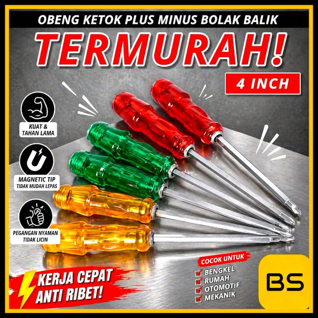 Obeng Ketok 4 inch Bolak Balik Plus Minus Berkualitas CAB obeng bolak balik obeng ketok bolak balik
