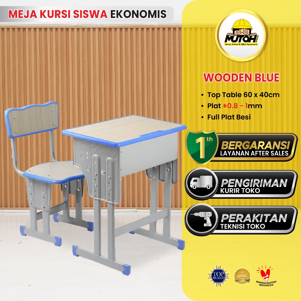 Meja Sekolah Set Meja Kursi Serat Kayu Lis Biru