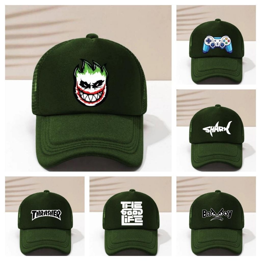 0054 B, topi jaring HIJAU ARMY ARMY, topi jaring, topi sablon, topi Trucker, topi distro, topi jarin