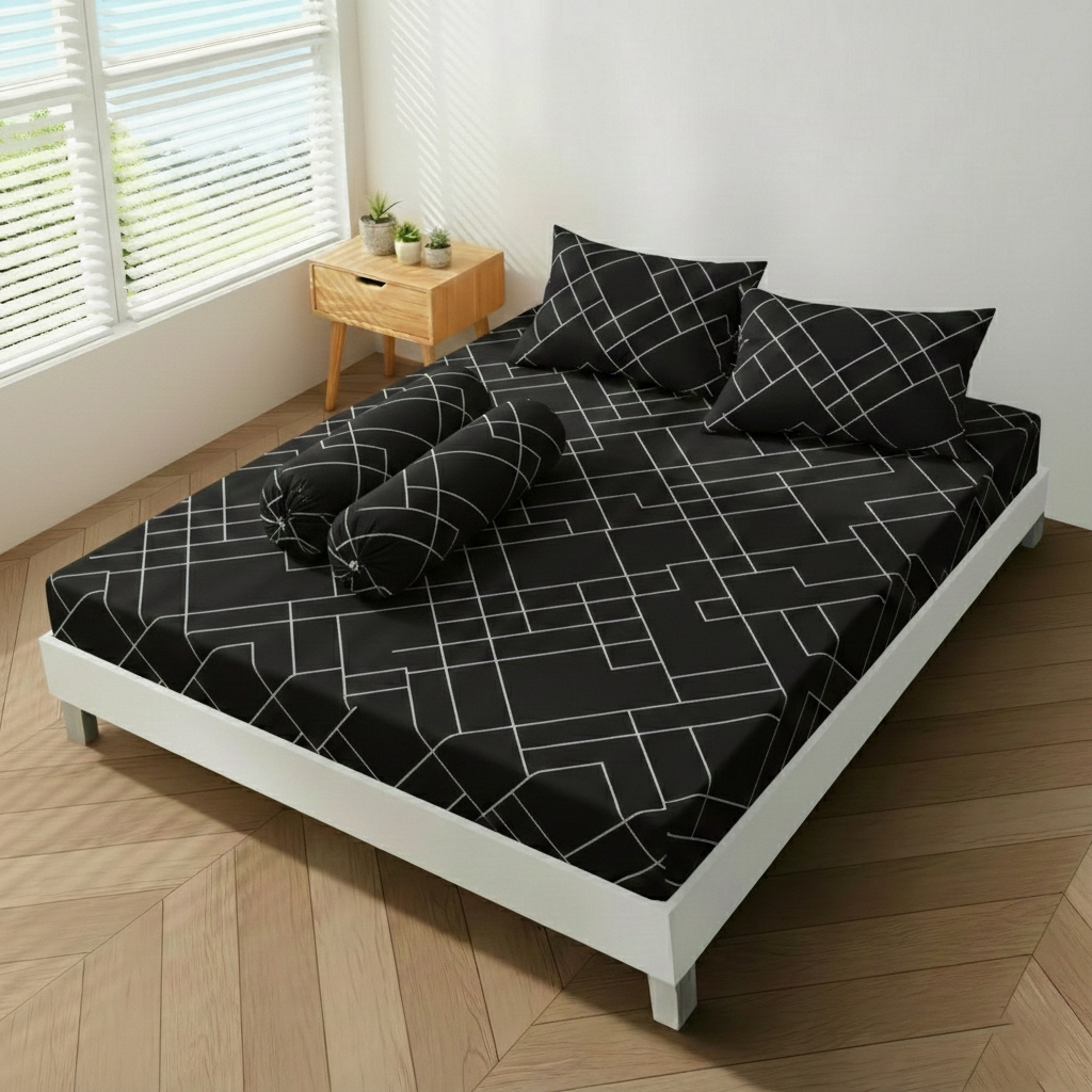 Sprei Single Aesthetic Monochrome Kotak dan Gingham Sprei sudut karet