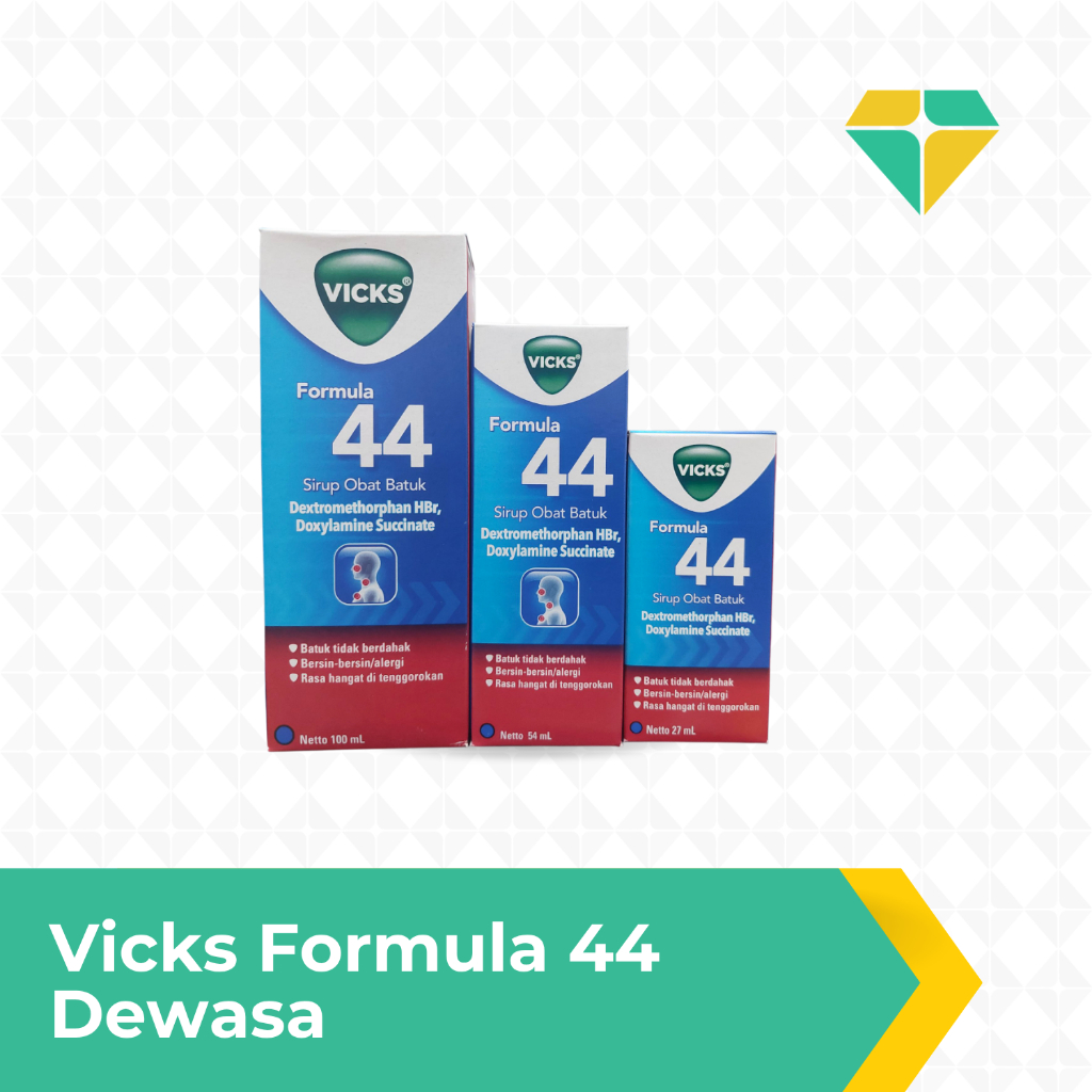 Sirup Obat Batuk Dewasa Vicks Formula 44 - Meredakan Batuk Kering & Bersin