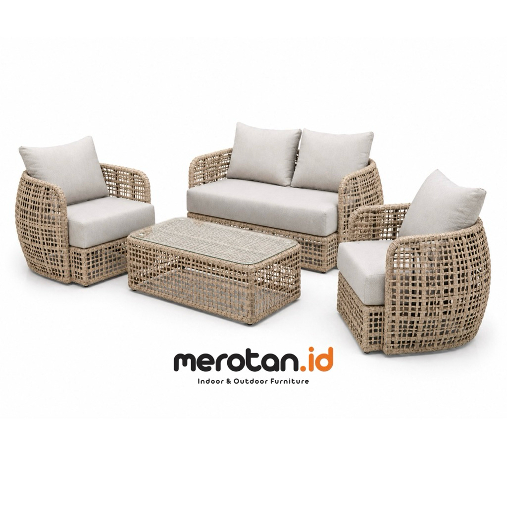 MEROTAN ID - Set Sofa Tamu Outdoor Anyaman Rotan Sintetis / Kursi Tamu Outdoor / Sofa Santai Outdoor