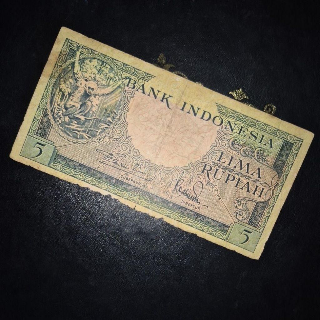 Uang Kuno Seri Hewan Pecahan 5 Rupiah Tahun 1957 (5 kera)