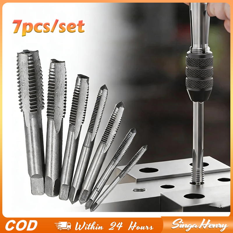 Set Tap Drat Tangan 7pcs Hand Tap Set Mata Tap Baut Mur M3-M12 Alat Perbaikan Drat Dalam Praktis