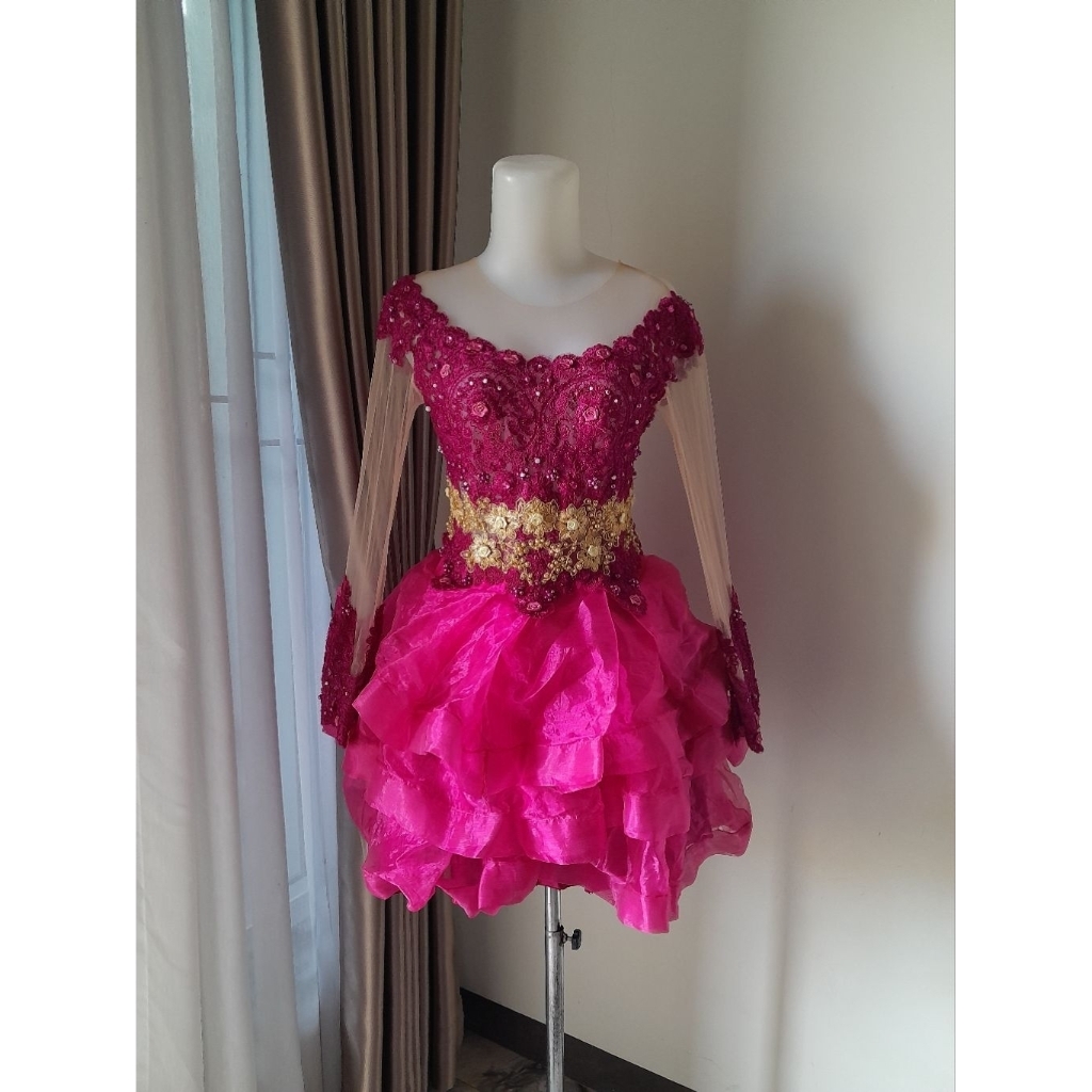 Party Dress, Mididress Fuschia Umpak, Dress Pesta Umpak, Gaun Pesta Fuschia