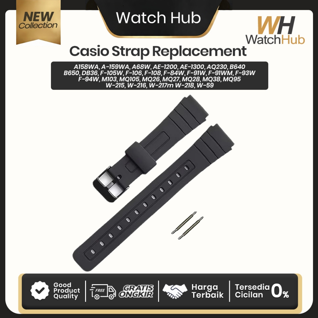 Tali Karet Rubber Strap Jam Tangan Casio A158WA A159WA A68W AE-1200 AE-1300 AQ230 B640 B650 DB36