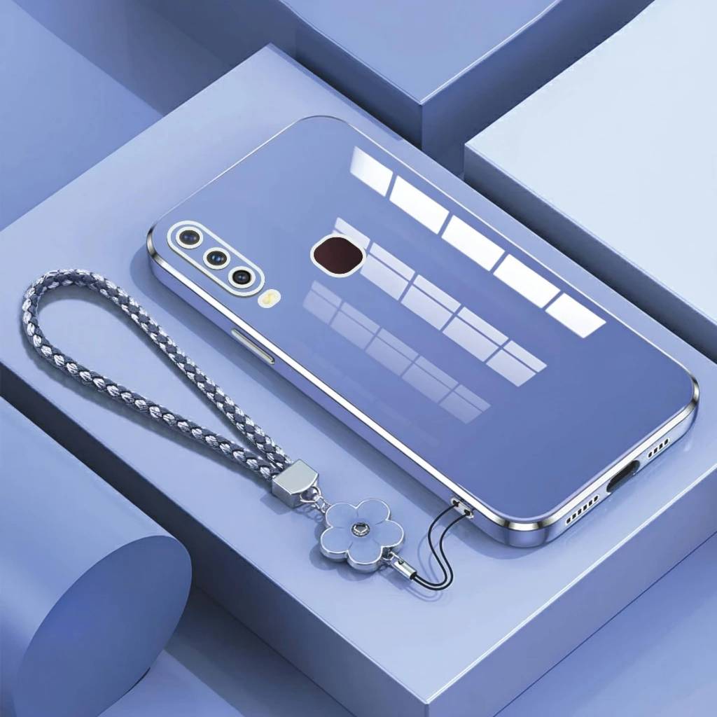 Soft Case Vivo Y12 Y15 Y17 Case Plating Luxury Free Tali Strap Motif Bunga