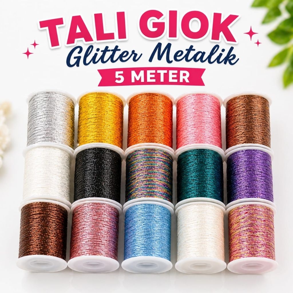 Shine String Metalik Glitter 5 Meter | Benang Sulam Tali Giok