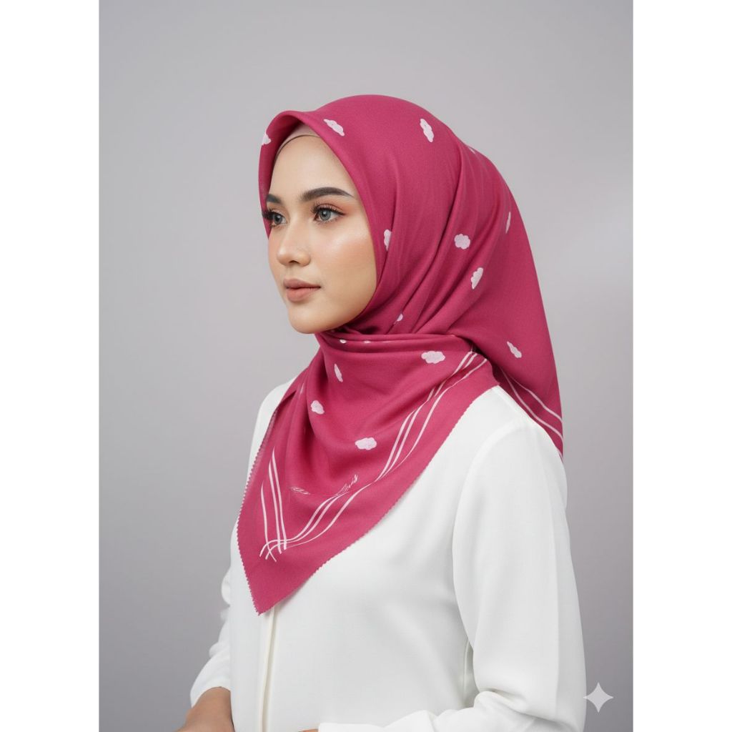 Hijab Segiempat Voal Motif Warna Pink Fanta Hijab Barbie / Kerudung Berbie Lasercut