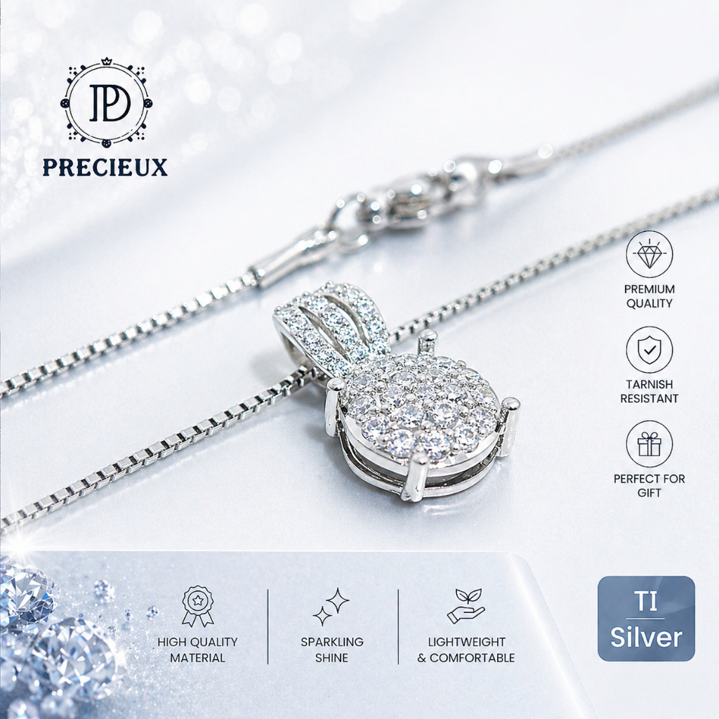 Kalung Titanium Wanita Premium Luxury Rhodium Ion Plated Titanium Necklace " Precieux Jewelry "