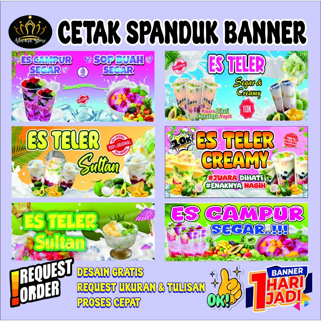 Spanduk Es Kelapa Es Teler Es Campur Banner Kelapa Segar Jualan Juice Minuman Segar
