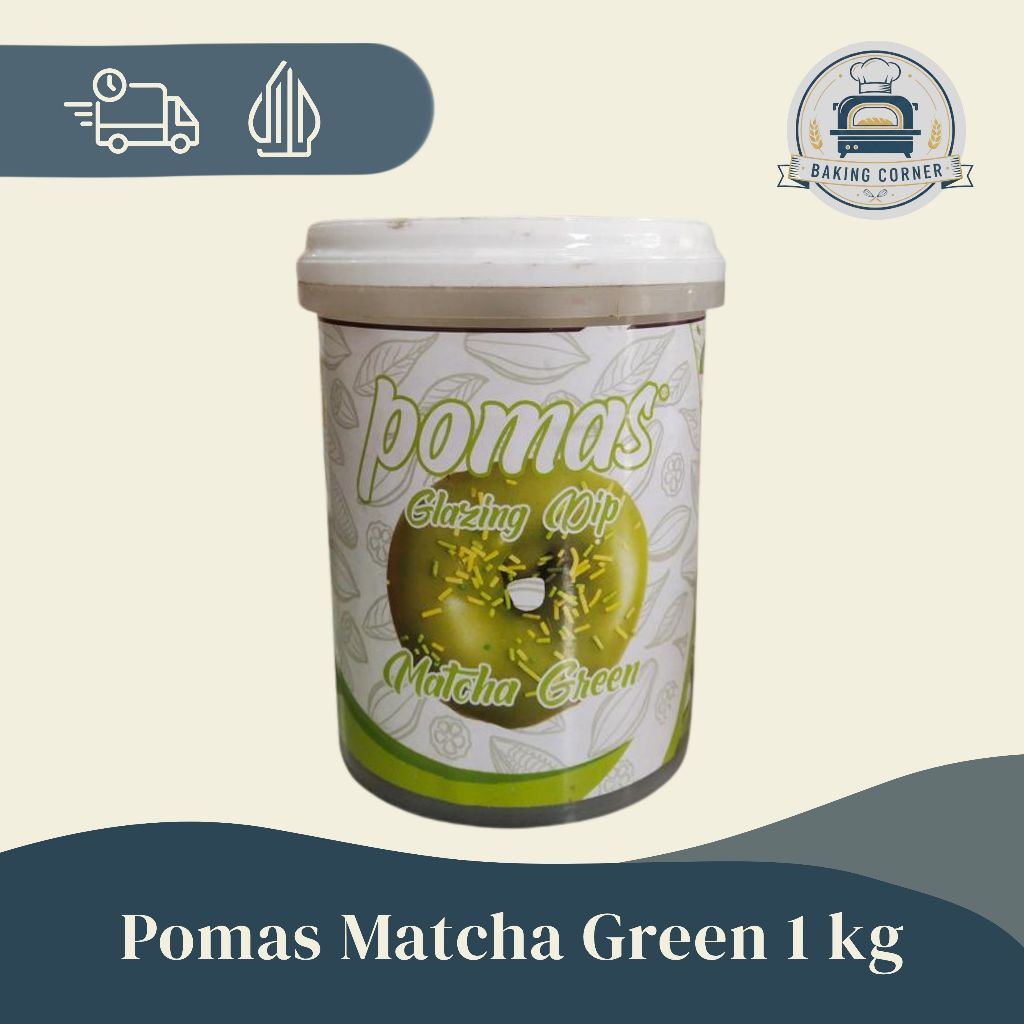 POMAS GLAZE MATCHA GREEN 1 KG TEH HIJAU TOPPING DONAT PISANG NUGGET CAKE SIAP PAKAI HASIL MENGKILAP 