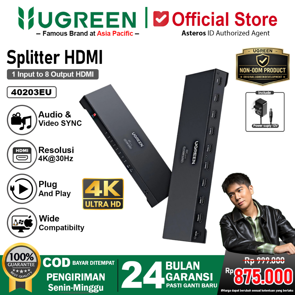 UGREEN HDMI Amplifier Splitter 1 In 8 Out Full HD 4K@30Hz 40203