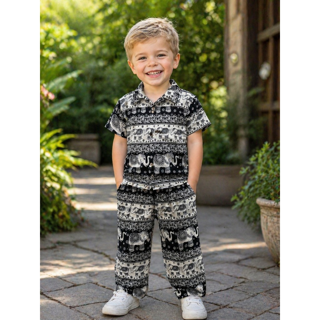 SETELAN PIYAMA RAYON CELANA PANJANG MOTIF VIRAL GAJAH/ONE SET ANAK BAJU DAN CELANA PANJANG
