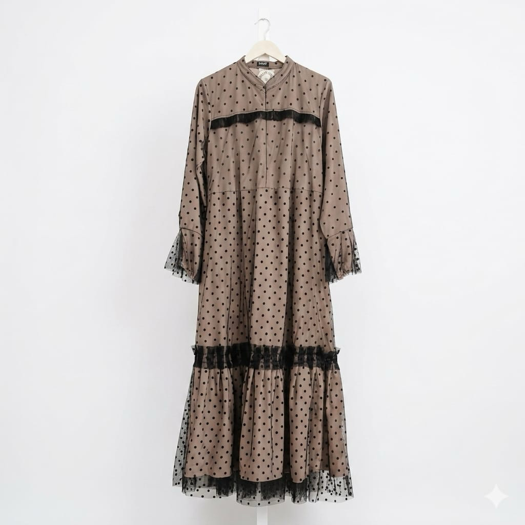 Gamis Polkadot Coklat Hitam Dress Wanita Preloved