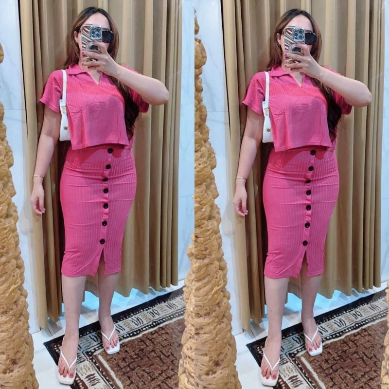 SET CAMELIA ROK RIB KNIT L-XXL SETELAN ROK WANITA JUMBO SET ROK RIB KNIT IMPORT PREMIUM TERBARU
