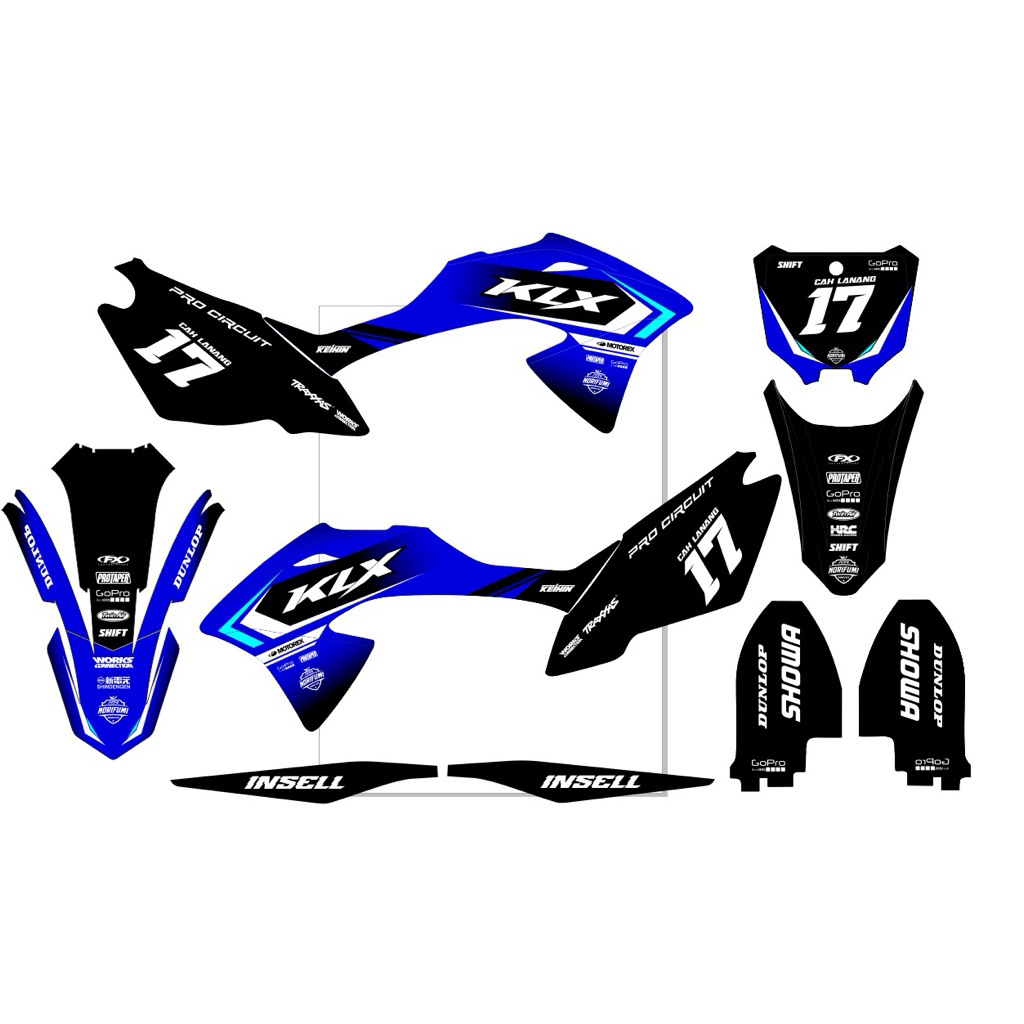 decal stiker klx bf full body warna biru hitam gold