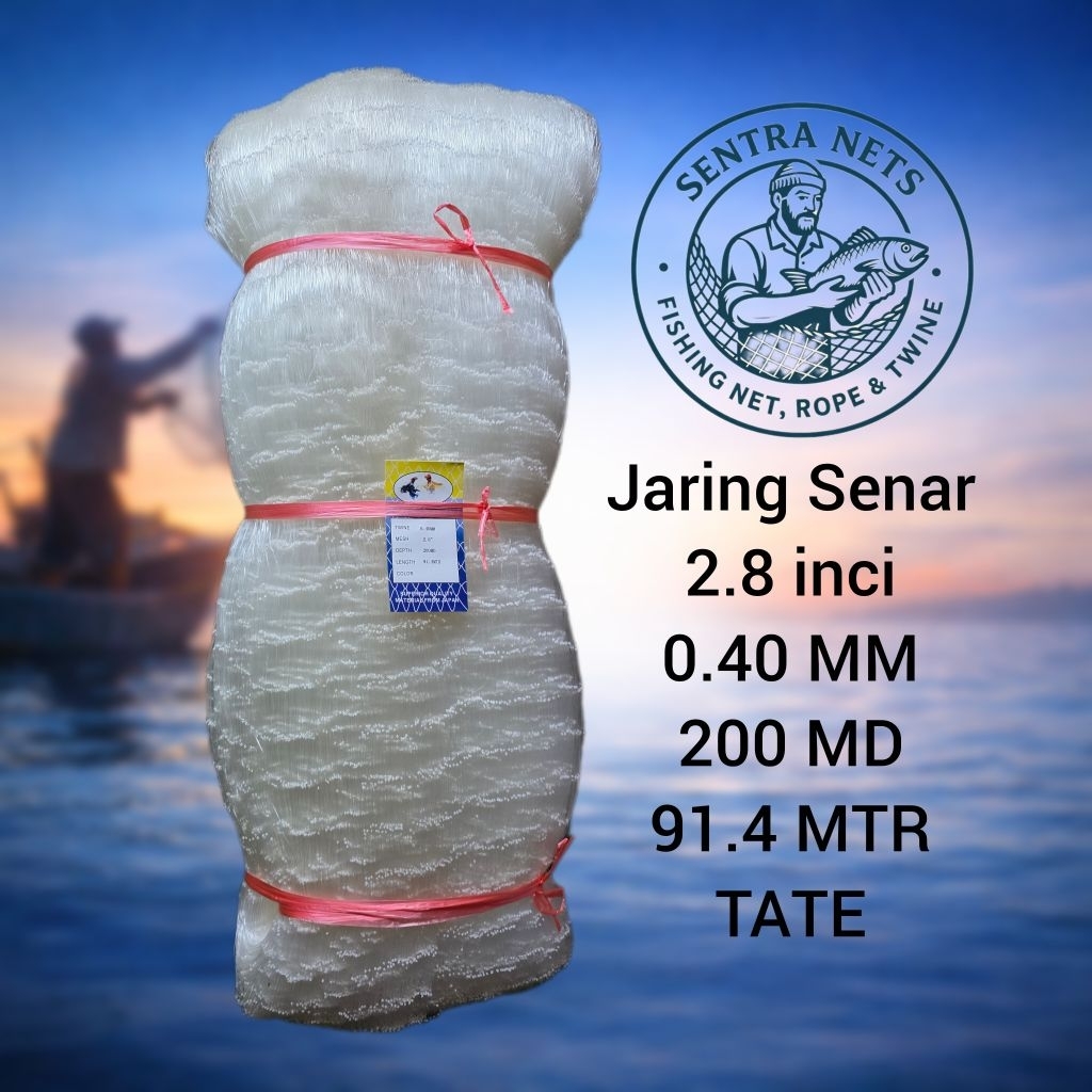 jaring senar/jaring monofilamen/jaring ikan 2.8 inci 0.40mm 200md 100yds (Melintang)
