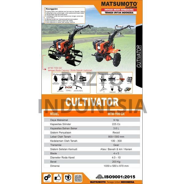 Mesin Traktor Cultivator Mini Tiller Matsumoto MTM 1100 GX MTM-1100GX