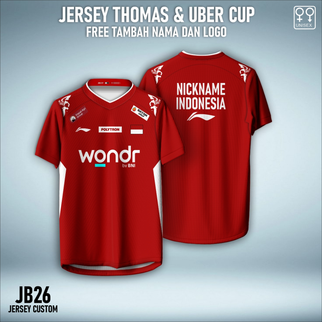 Kaos Jersey Thomas dan Uber cup 2026 free custom