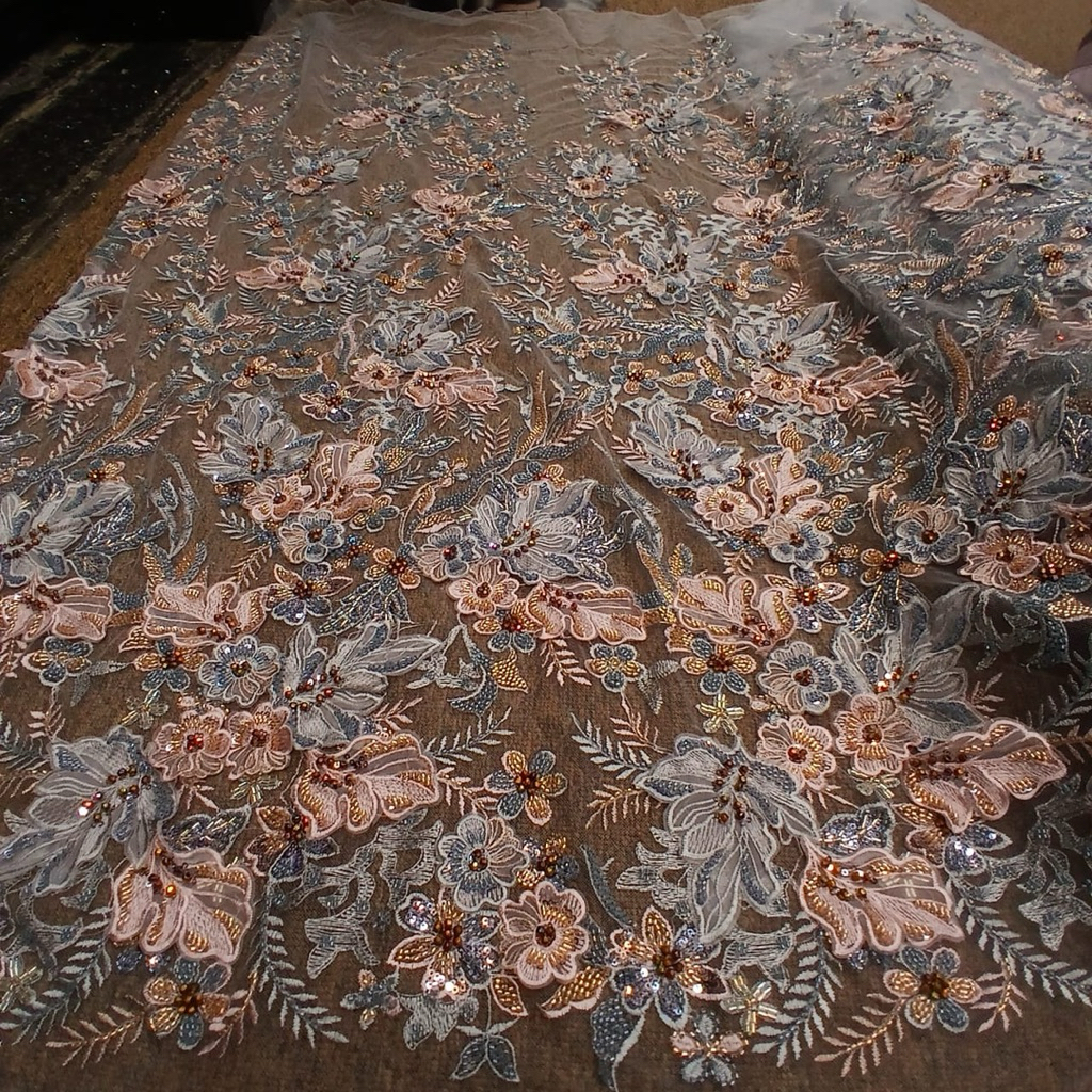 kain bahan tulle brokat 3D full payet jepang/bahan kebaya mewah full payet terbaru
