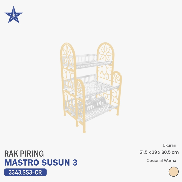 Lucky Star - RAK PIRING PLASTIK/RAK PIRING MASTRO SUSUN 3 (CREAM/PUTIH)