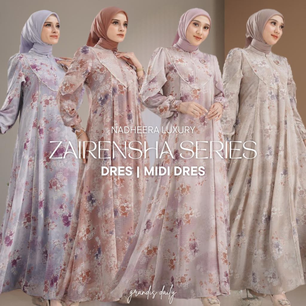 ZAIRENSHA SERIES DRES MIDI DRES NADHEERA LUXURY DRES MOTIF BUNGA TERBARU DRES MEWAH BABYDOLL RAYON P