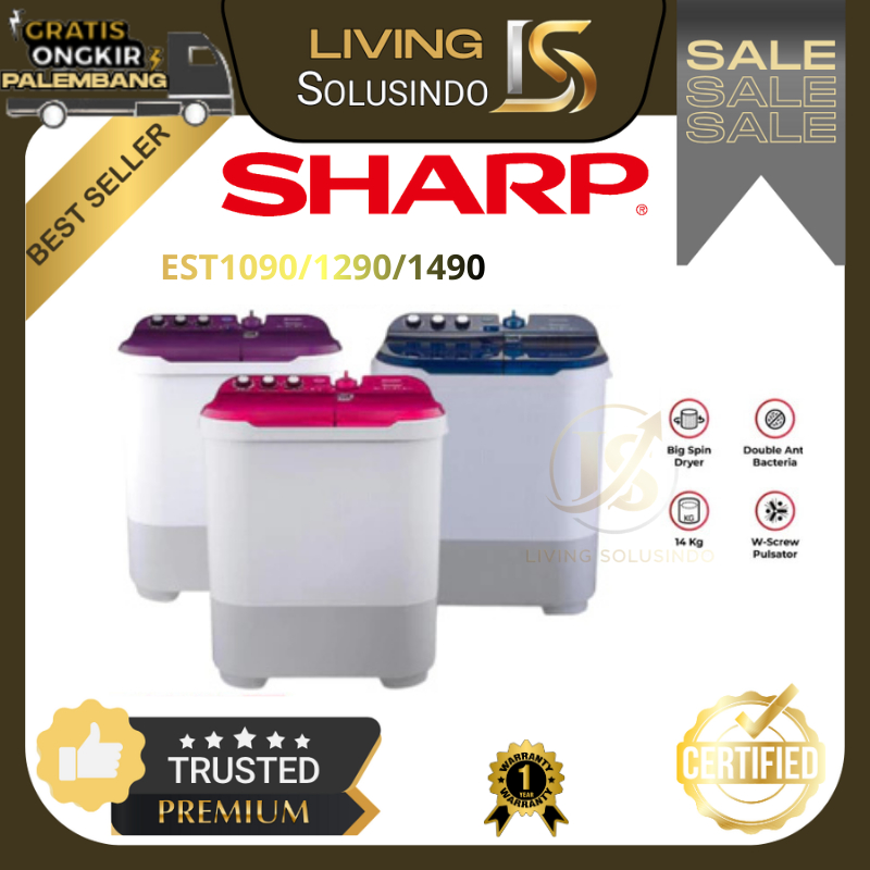 Mesin Cuci Sharp 2 Tabung EST1090 /EST1290 / EST1490 Mesin Cuci Satu Tabung 10KG / 12KG / 14KG Sharp