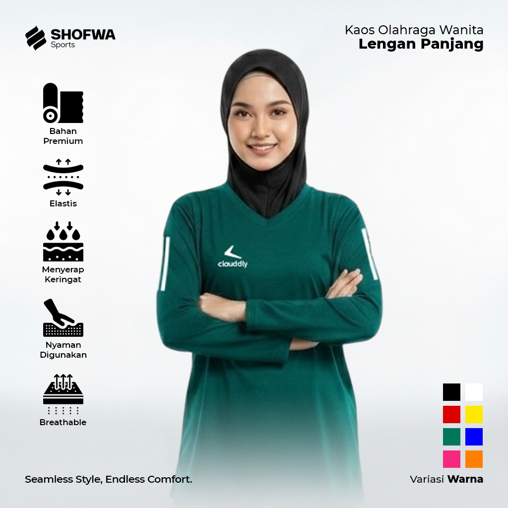 Kaos Olahraga Wanita Hijau Botol Panjang Kaos Clauddly Running Senam Fitness Lari Big Size Jumbo