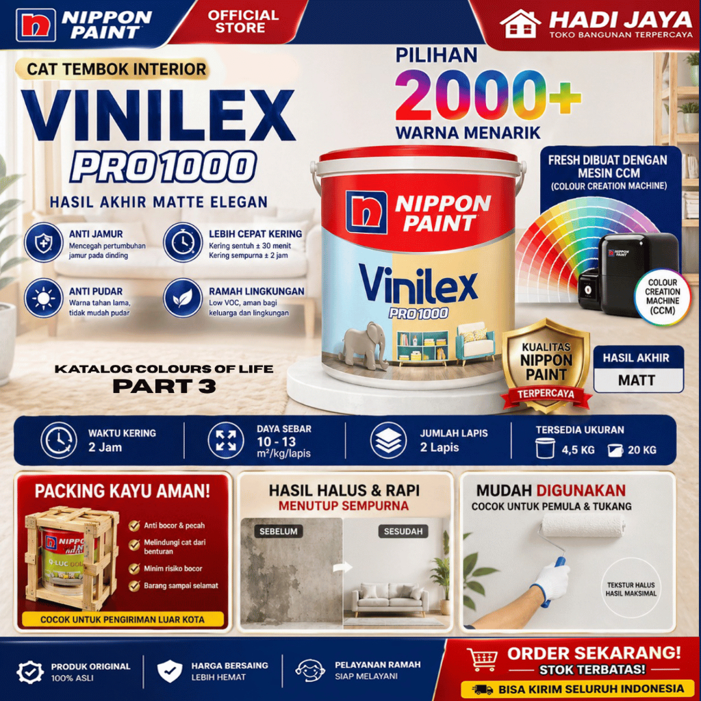 Vinilex Pro 1000 Part 3 Nippon Paint Cat Tembok Interior Matte Halus Anti Jamur Anti Pudar Cepat Ker