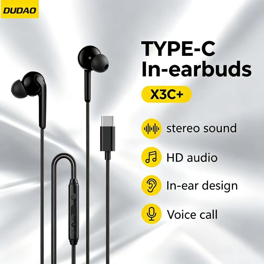 DUDAO X3C+ Earphone Type-C Bass Terbaru Stereo Headset Handsfree In-Ear Berkualitas Untuk Android HP