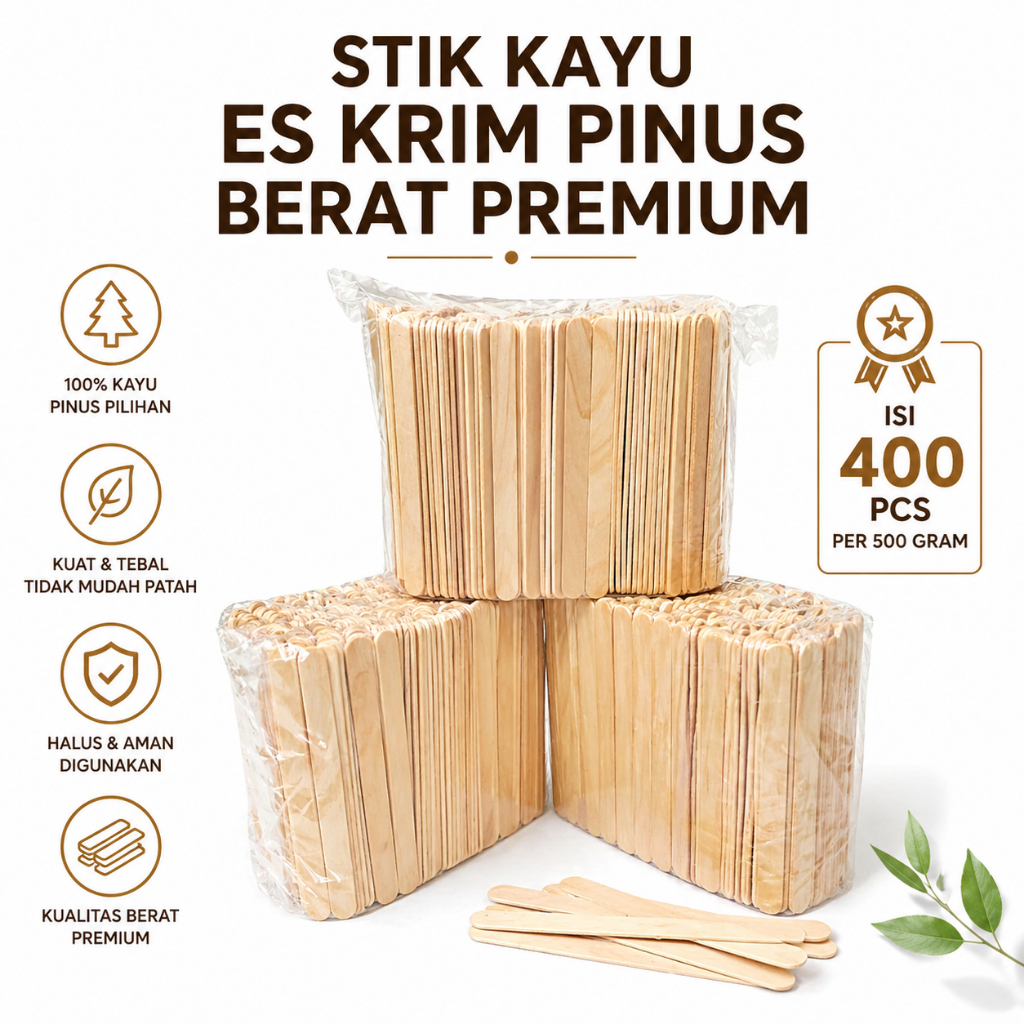 [500 gram] Stik Es Krim Berat Tebal Isi Kurang Lebih 400 pcs Kualitas Premium Food Grade