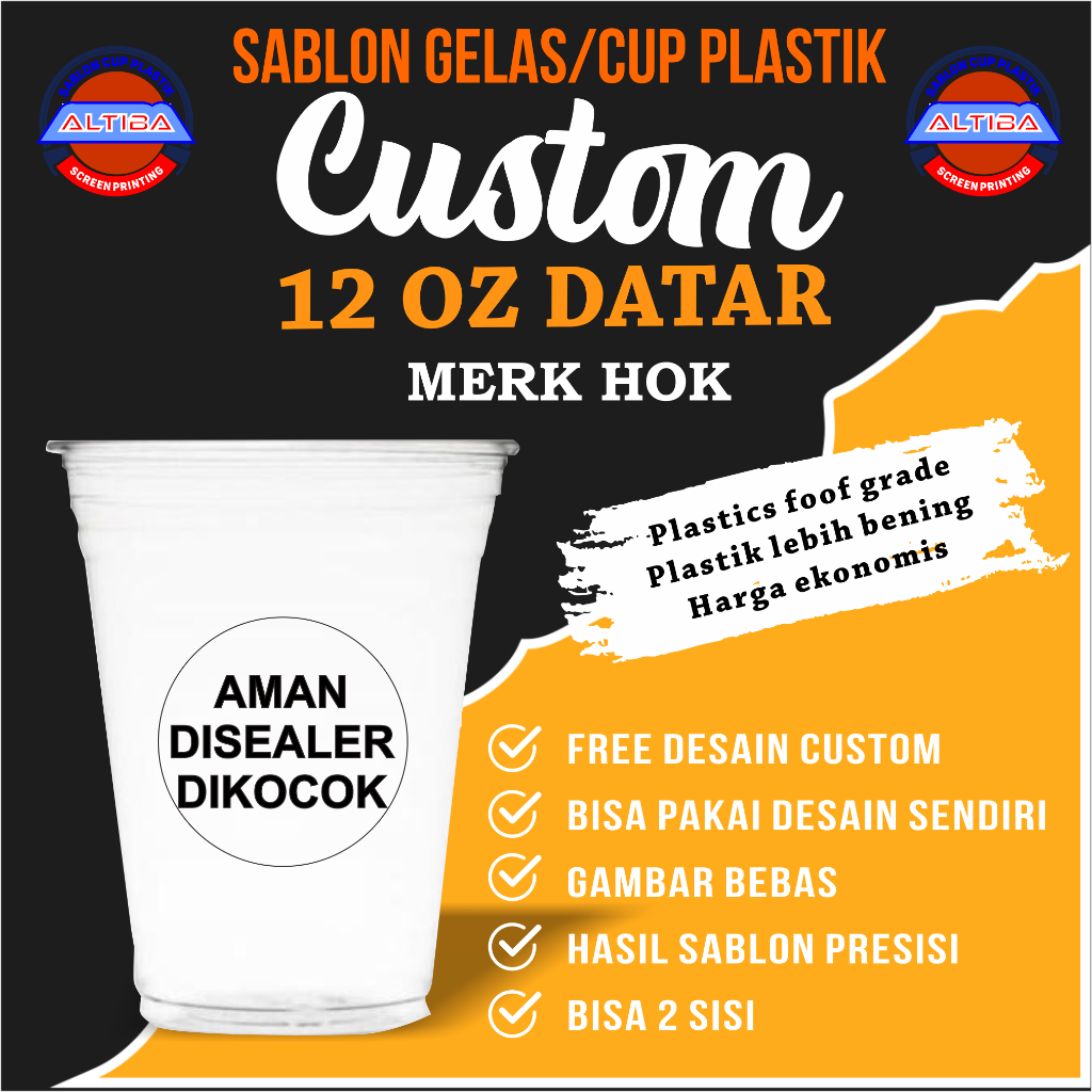 Sablon Cup Plastik Custom 12oz Datar | Gelas Plastik Minuman custom