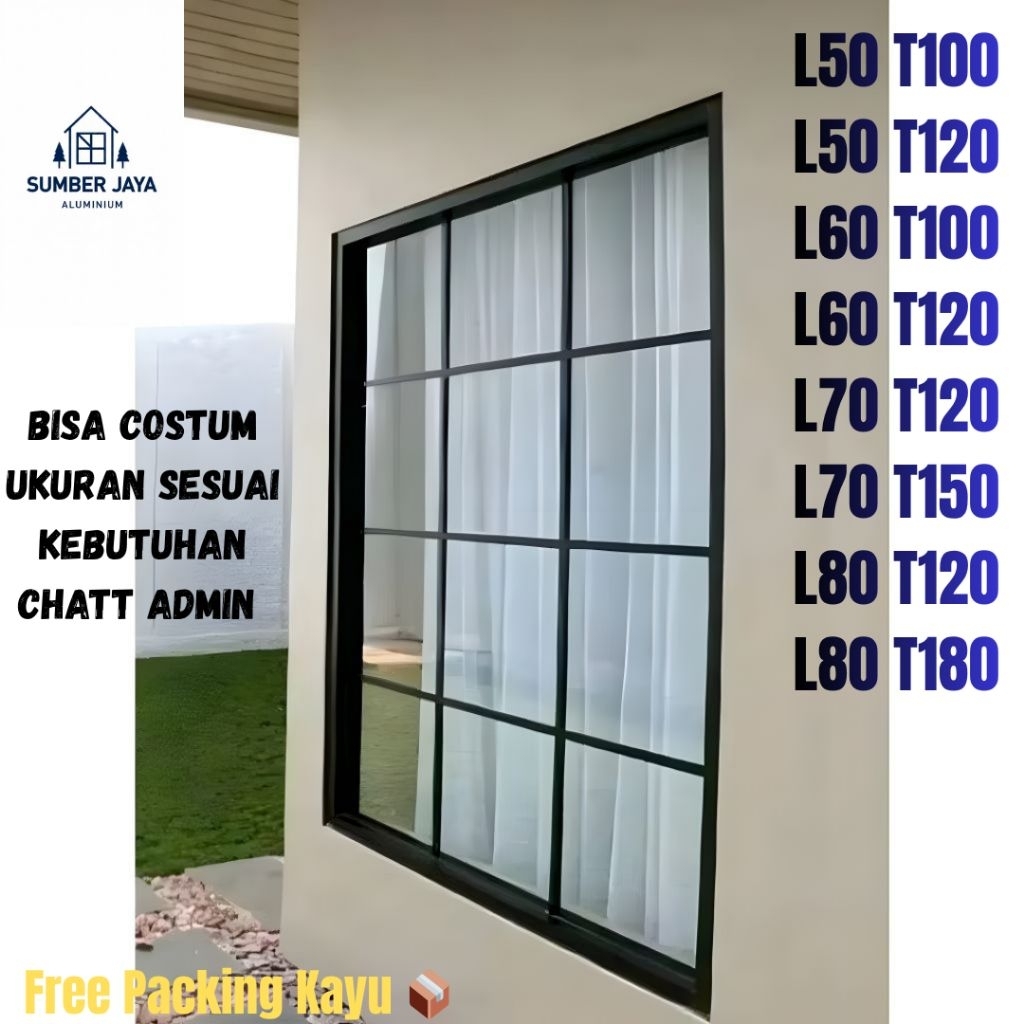 kusen Jendela Aluminium Dacon 3inch+Kaca Mati Tebal 5mm Dengan Variasi ornamen (macam macam ukuran) 