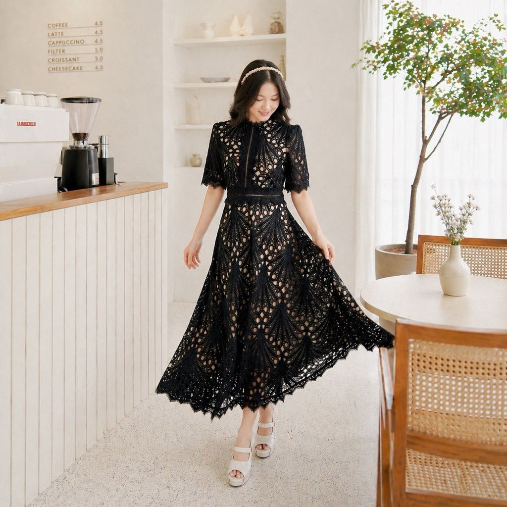 Emily Lace Brocade Dress Kondangan Brokat/ Gaun gereja/Ulang tahun party dress remaja/dewasa mewah