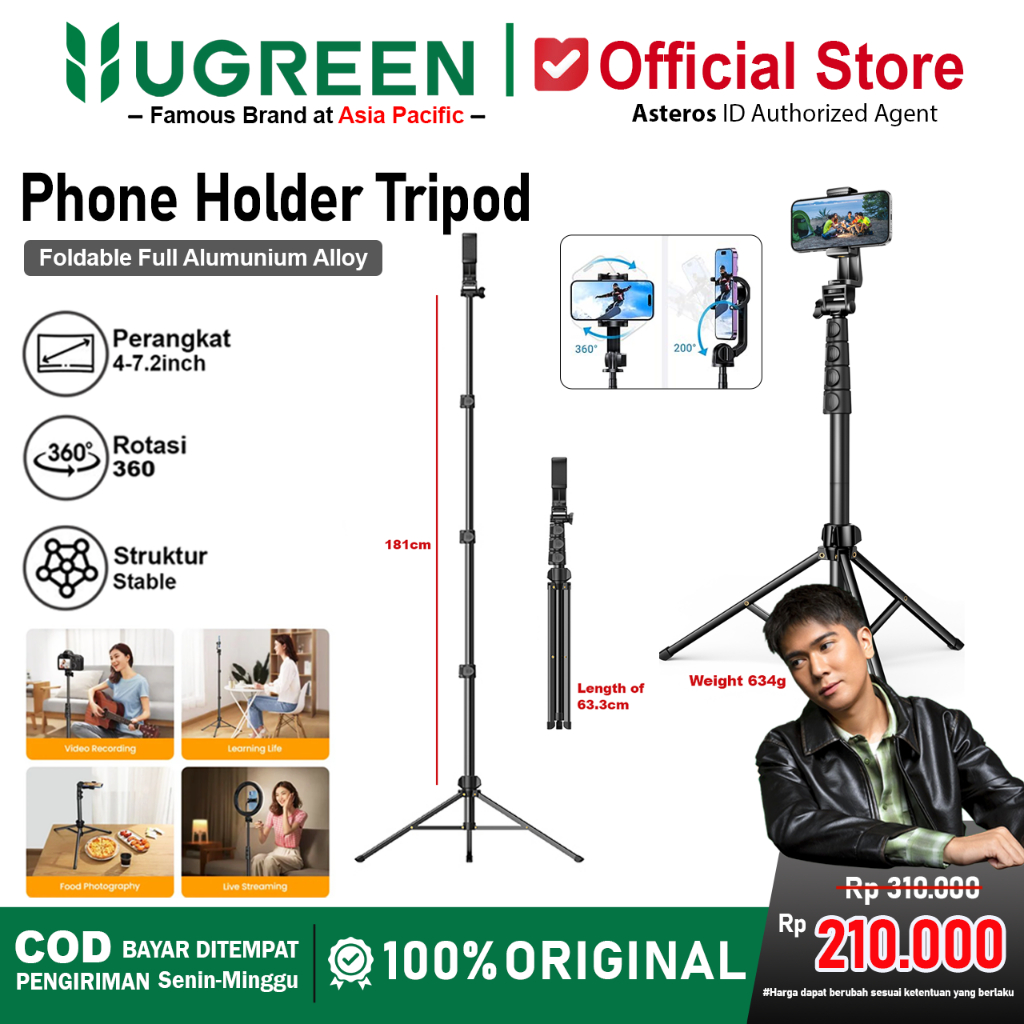 UGREEN Tongsis Tripod Handphone iPad Camera Tripod Stand 170cm 175cm Black